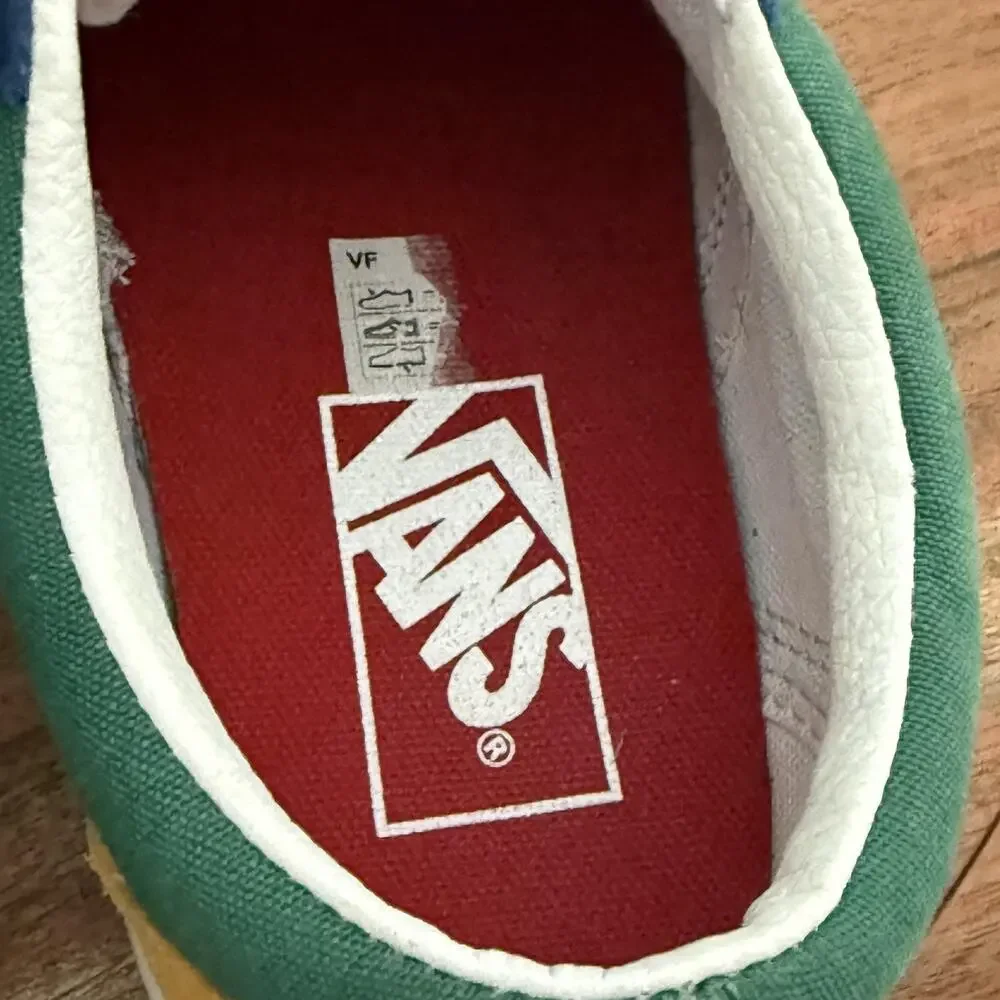 Vans Old Skool Shoes Mens Size 6 Womens 7.5 Blue Green Yellow Suede Canvas Skate